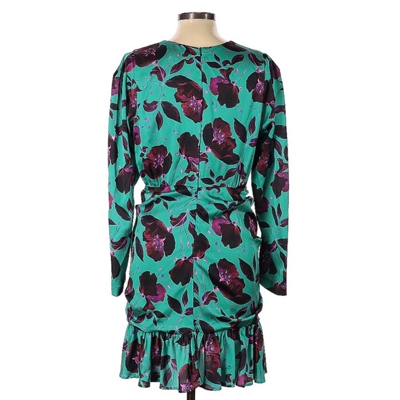 Delfi collective Isla Teal Magenta Floral Ruched long sleeve Mini Dress - Picture 4 of 11